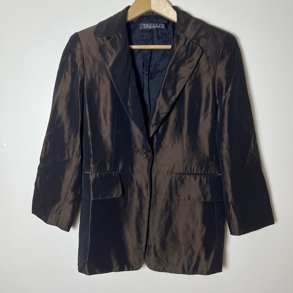 Tahari Womens Blazer 2 Coat Metallic Brown Career Button Luxe Neutral Old money - Picture 1 of 16